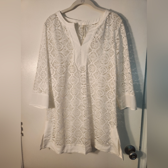 Perseption Other - New Perseption White Swimsuit Coverup 3/4 Sleeve Tunic Xlarge